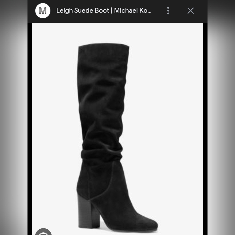 Michael Kors Pull On Black Suede Heeled Boots With Grip Botyoms